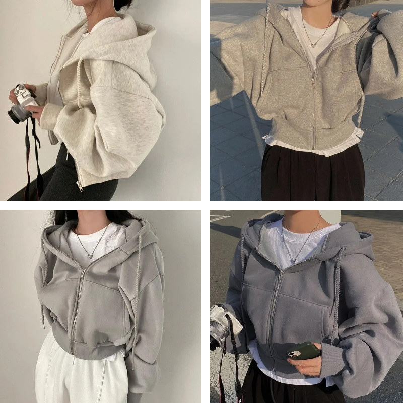Lucinda Cropped Oversized Zip Hoodie