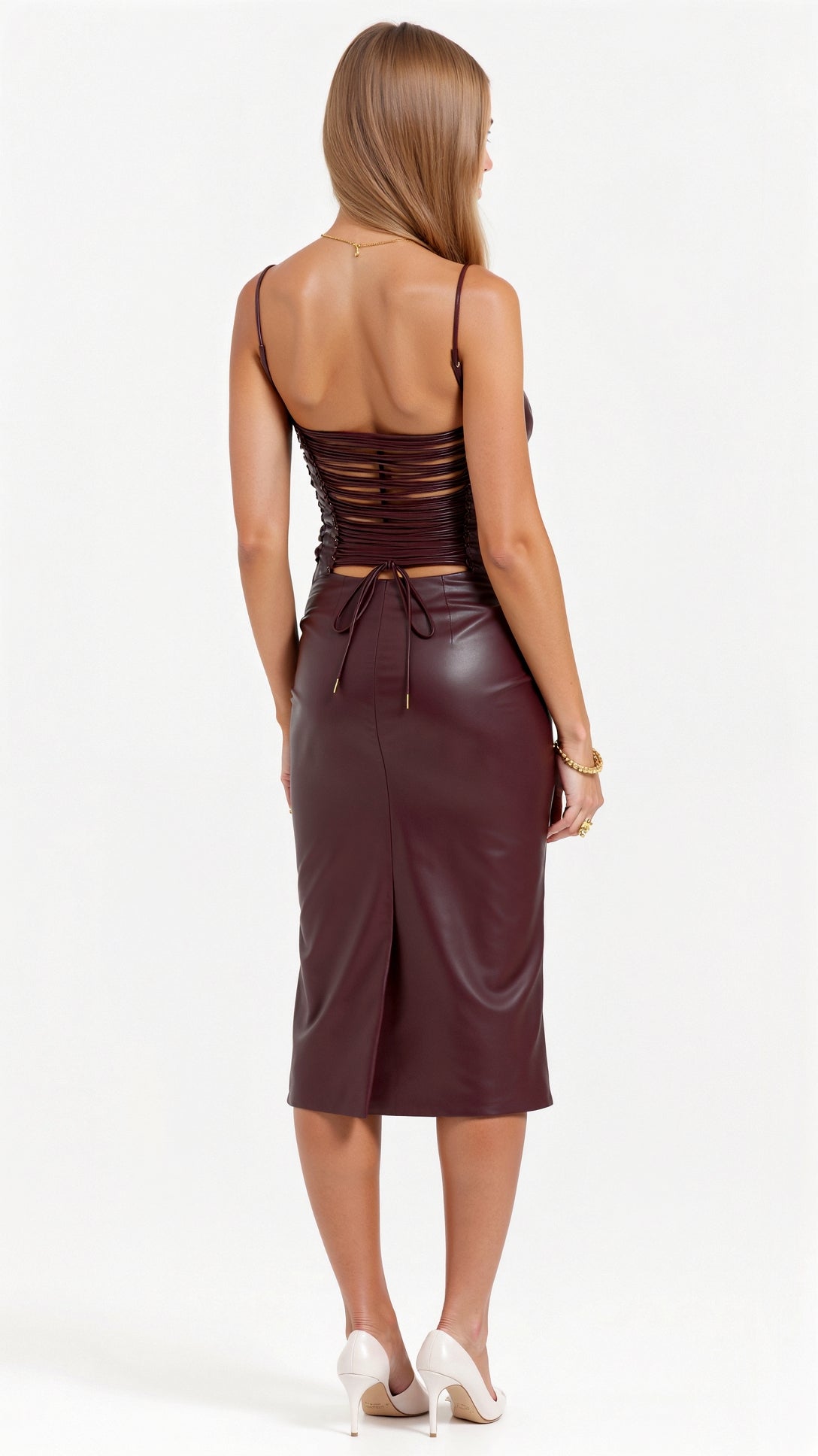 Camellia Vegan Leather Midi Dress