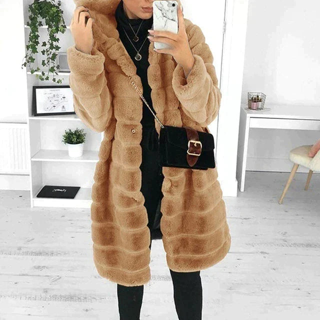 Emmeline Fluffy Faux Fur Knee Length Coat