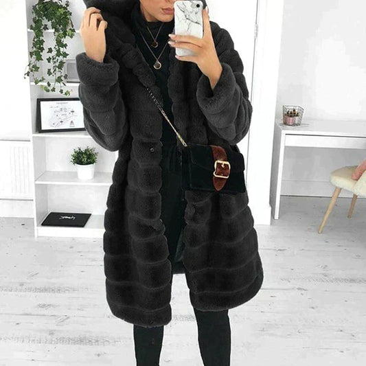 Emmeline Fluffy Faux Fur Knee Length Coat