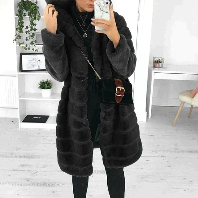 Emmeline Fluffy Faux Fur Knee Length Coat
