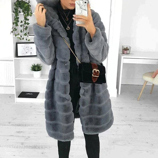 Emmeline Fluffy Faux Fur Knee Length Coat