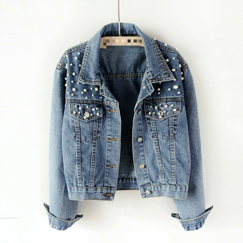 Tecla Pearl Embellished Denim Jacket