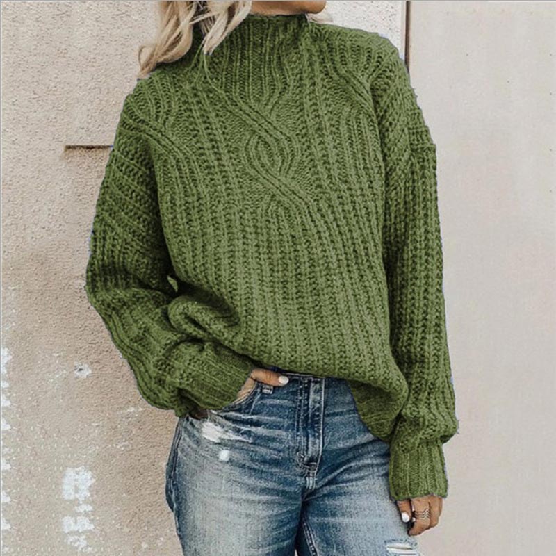 Melike Cable Front Chunky Turtleneck Sweater