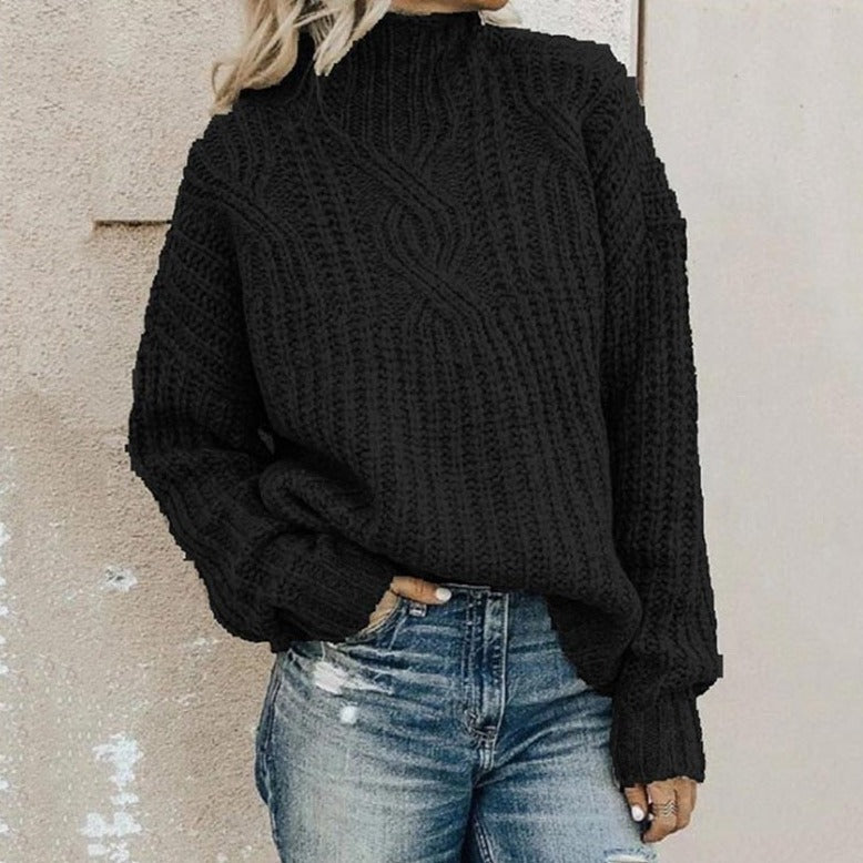 Melike Cable Front Chunky Turtleneck Sweater