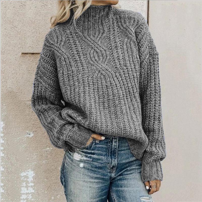 Melike Cable Front Chunky Turtleneck Sweater