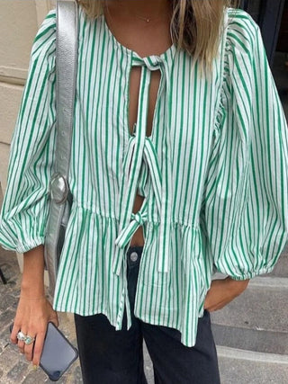 Jemima - Trendy Striped Blouse - Puff Sleeves