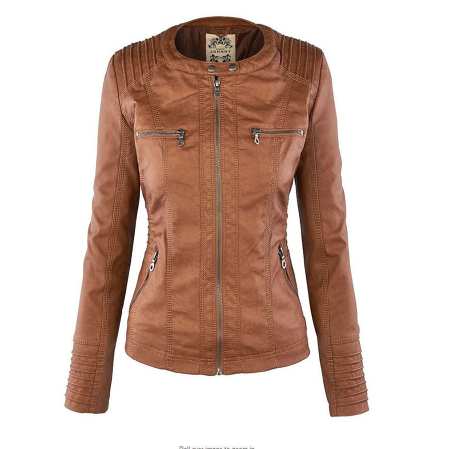 Marieke Faux Leather Moto Jacket with Detachable Hood