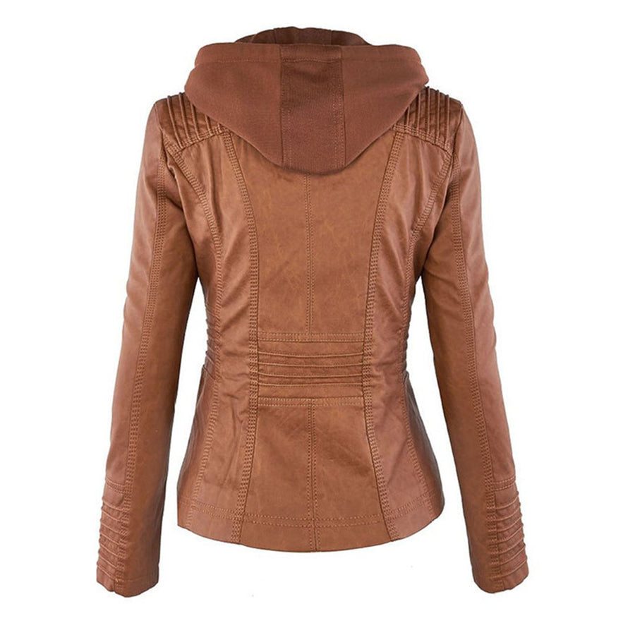Marieke Faux Leather Moto Jacket with Detachable Hood