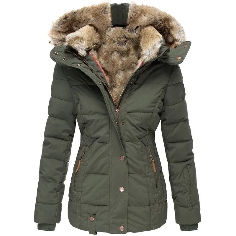 Miren Belted Quilted Jacket with Faux Fur Hood
