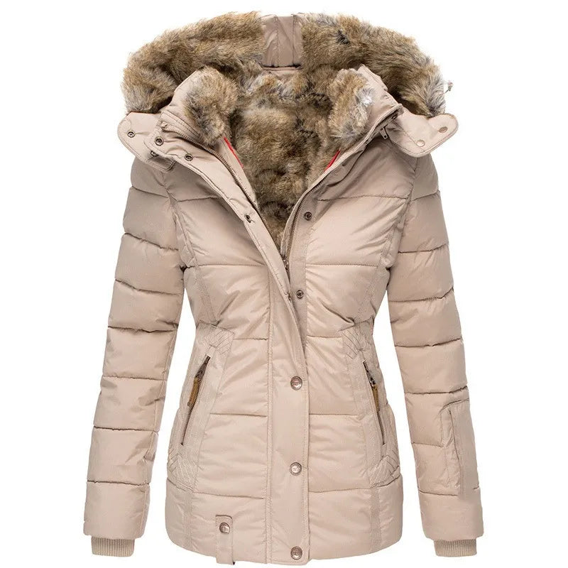 Miren Belted Quilted Jacket with Faux Fur Hood