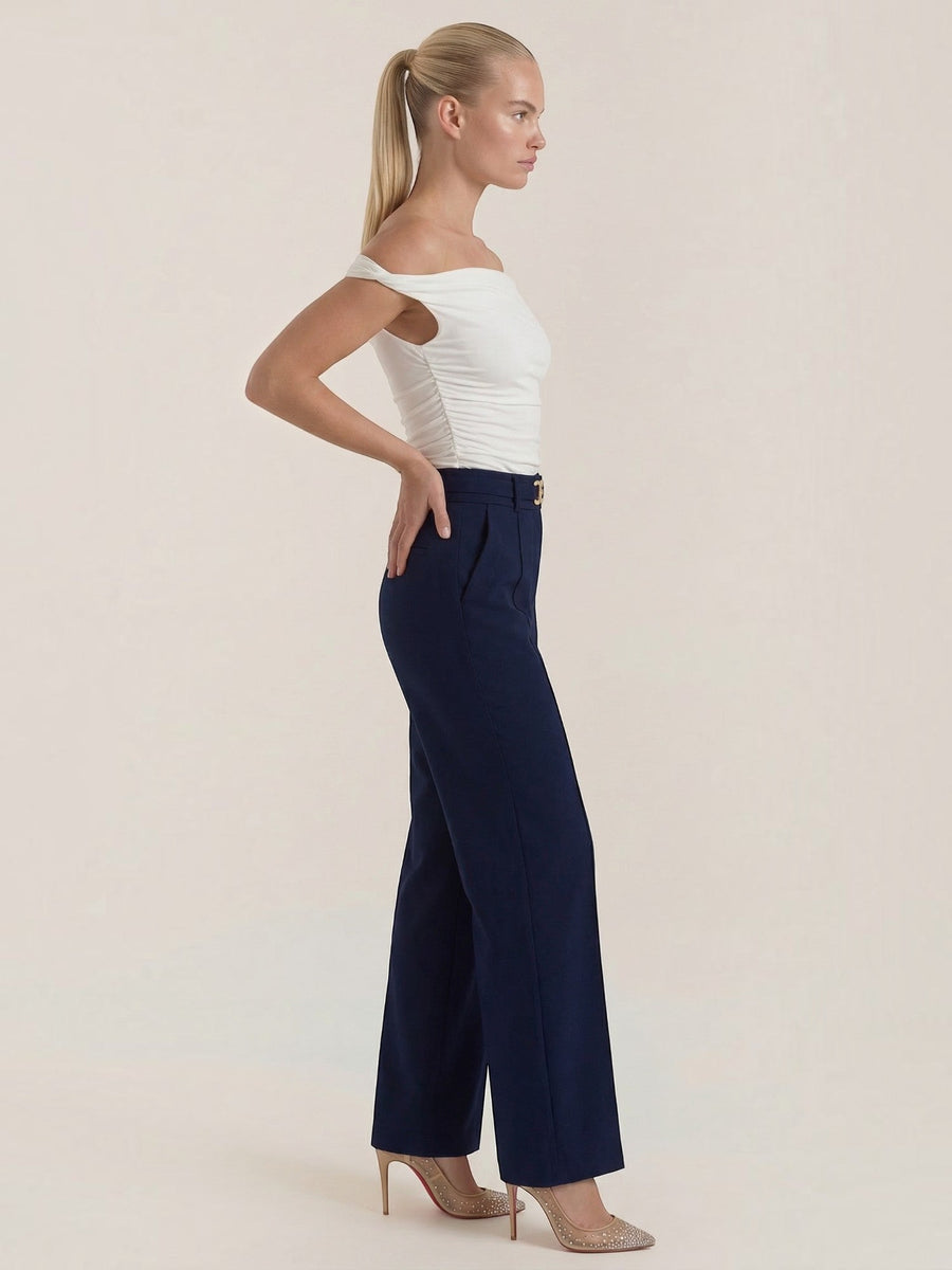 Maxine Buckle Detail Wide Leg Pants
