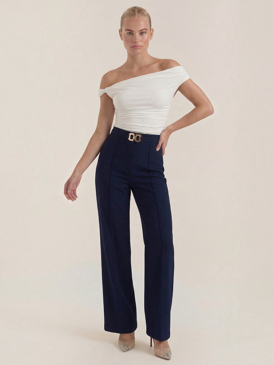 Maxine Buckle Detail Wide Leg Pants