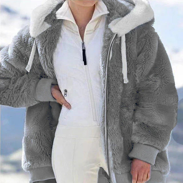 Amalie Fluffy Hooded Zip Jacket