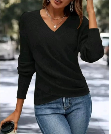 Miruna Wrap Front Ribbed Cotton Sweater