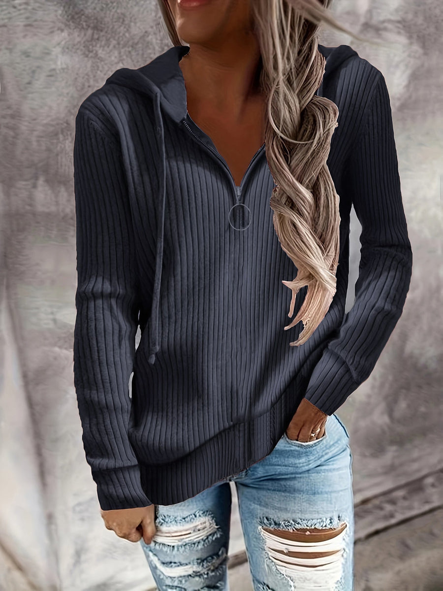 Corisande Ribbed Knit Zip Up Hoodie