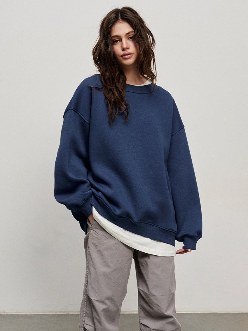 Jikke Loose Crew Neck Fleece Sweatshirt