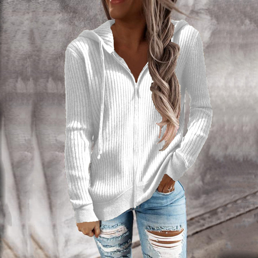 Celandine Sporty Ribbed Hooded Jacket with Pockets