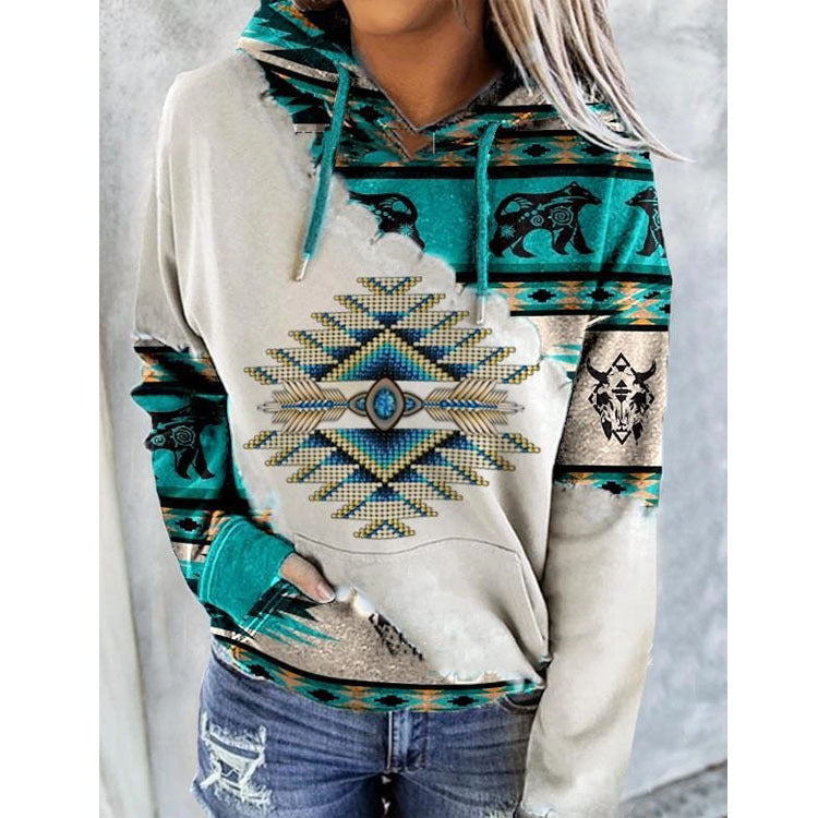 Kalina Oversized Ethnic Print Hoodie