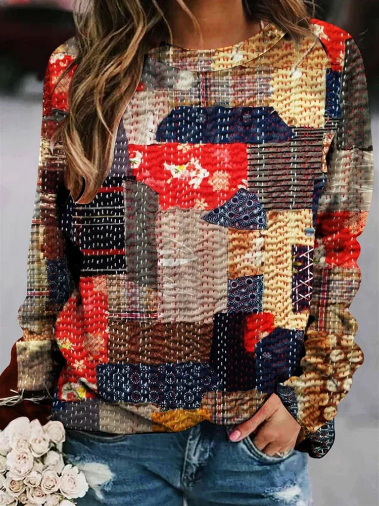 Hedwig Patchwork Plaid Crew Neck Sweater