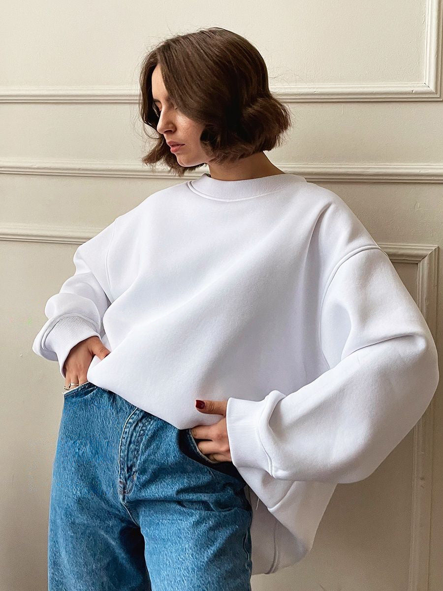 Wenna Oversized Fleece Sweatshirt with High Collar