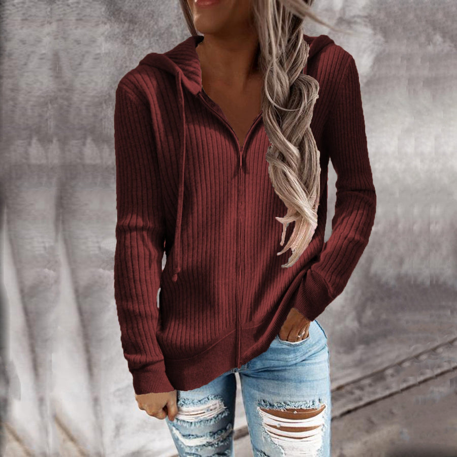 Celandine Sporty Ribbed Hooded Jacket with Pockets
