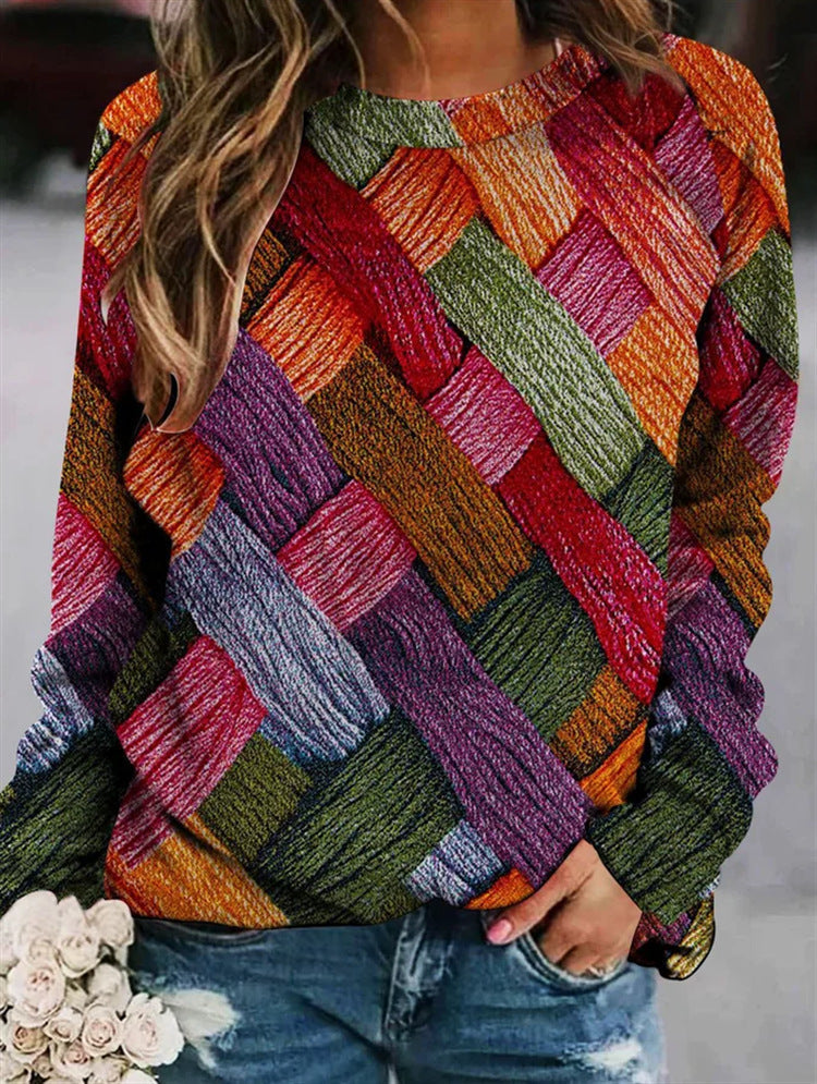 Hedwig Patchwork Plaid Crew Neck Sweater