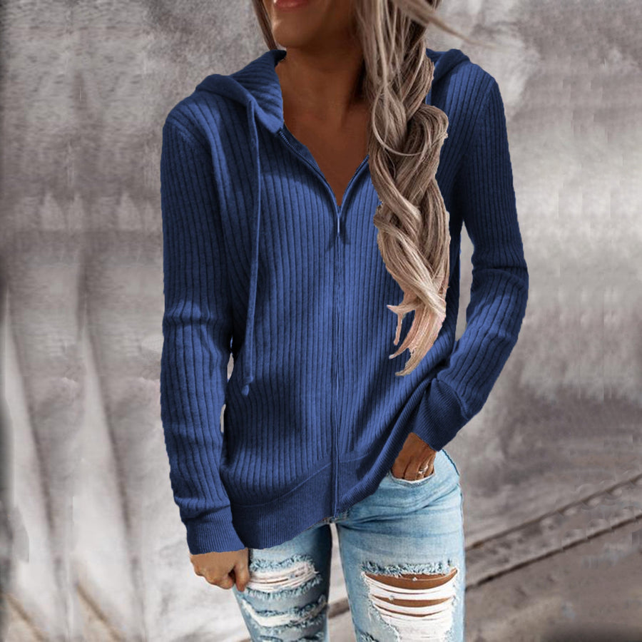 Celandine Sporty Ribbed Hooded Jacket with Pockets