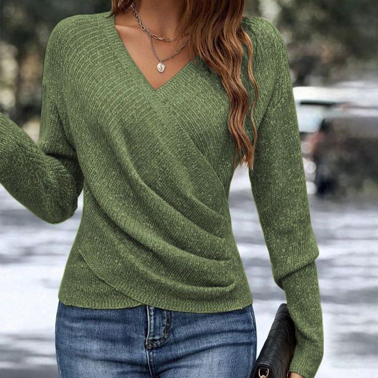 Miruna Wrap Front Ribbed Cotton Sweater