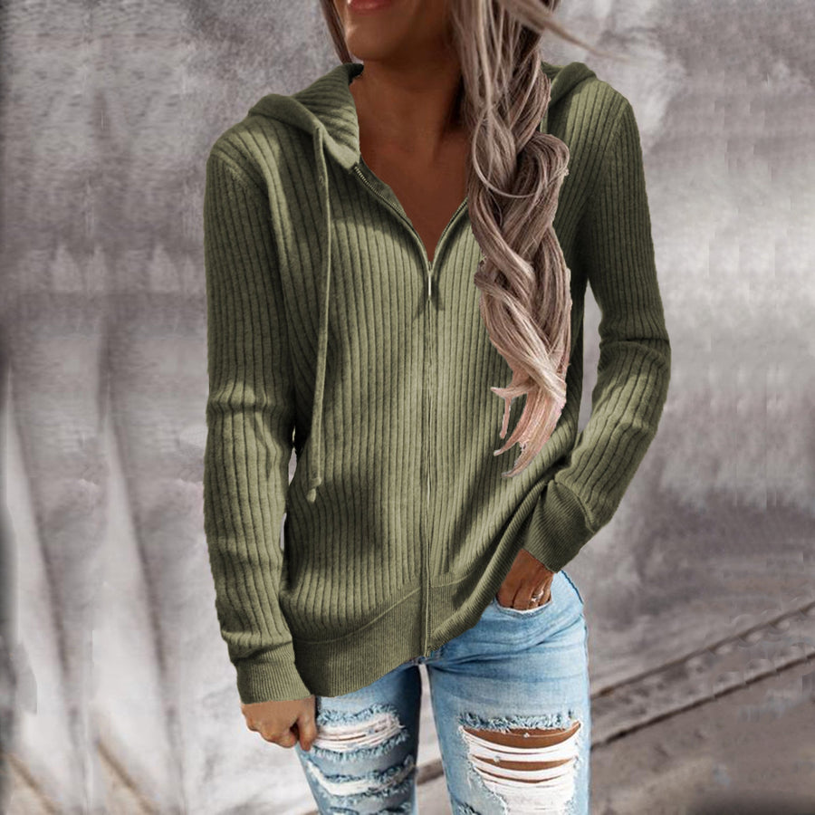 Celandine Sporty Ribbed Hooded Jacket with Pockets