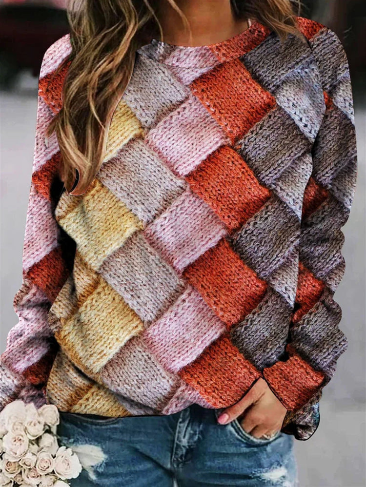 Hedwig Patchwork Plaid Crew Neck Sweater