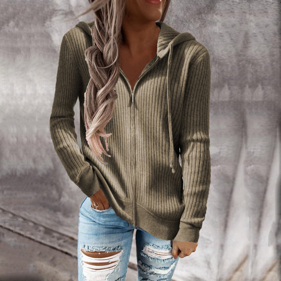 Celandine Sporty Ribbed Hooded Jacket with Pockets