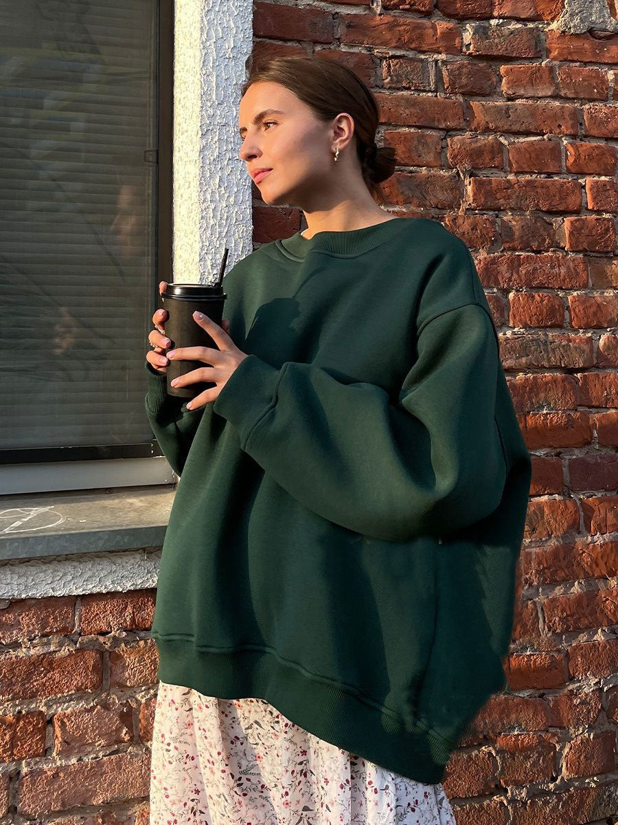 Jikke Loose Crew Neck Fleece Sweatshirt