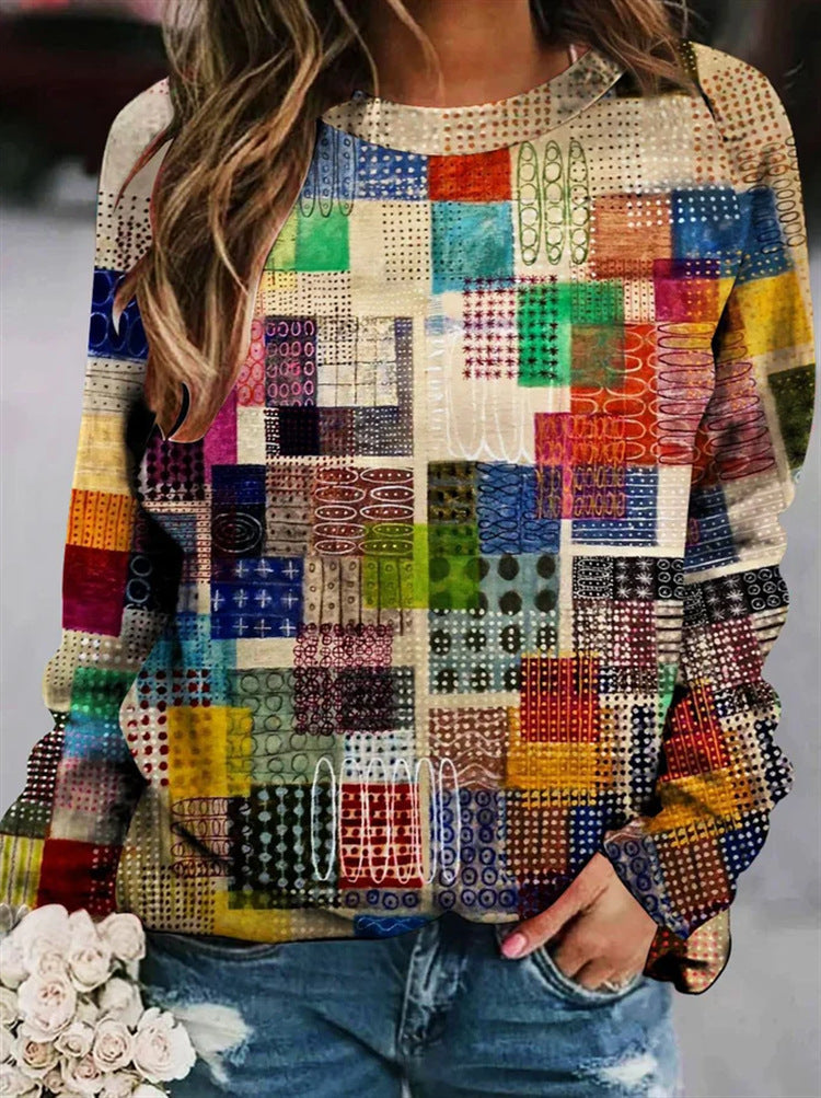 Hedwig Patchwork Plaid Crew Neck Sweater