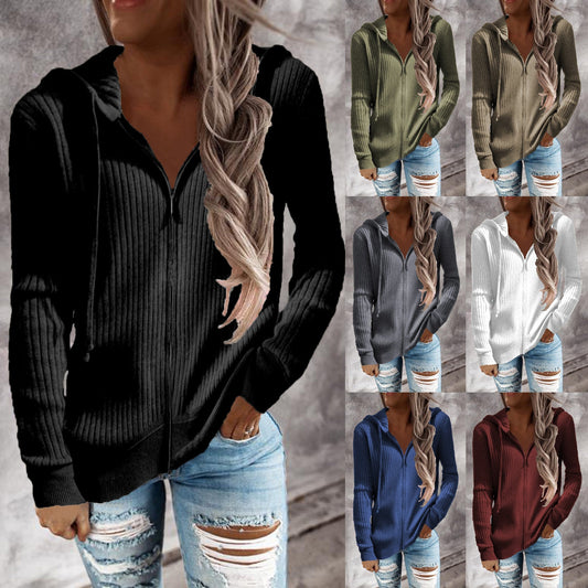Celandine Sporty Ribbed Hooded Jacket with Pockets