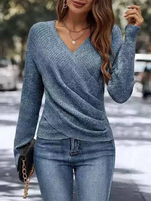 Miruna Wrap Front Ribbed Cotton Sweater