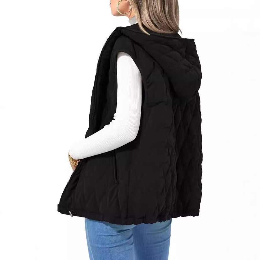 Eulalia Quilted Hooded Vest with Pockets