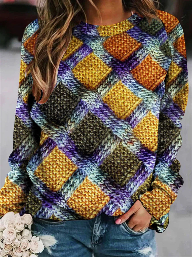 Hedwig Patchwork Plaid Crew Neck Sweater