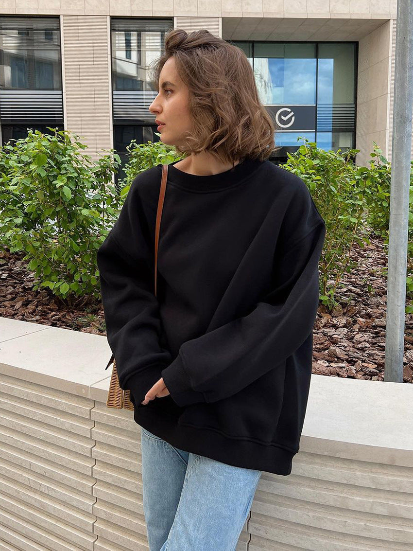 Jikke Loose Crew Neck Fleece Sweatshirt