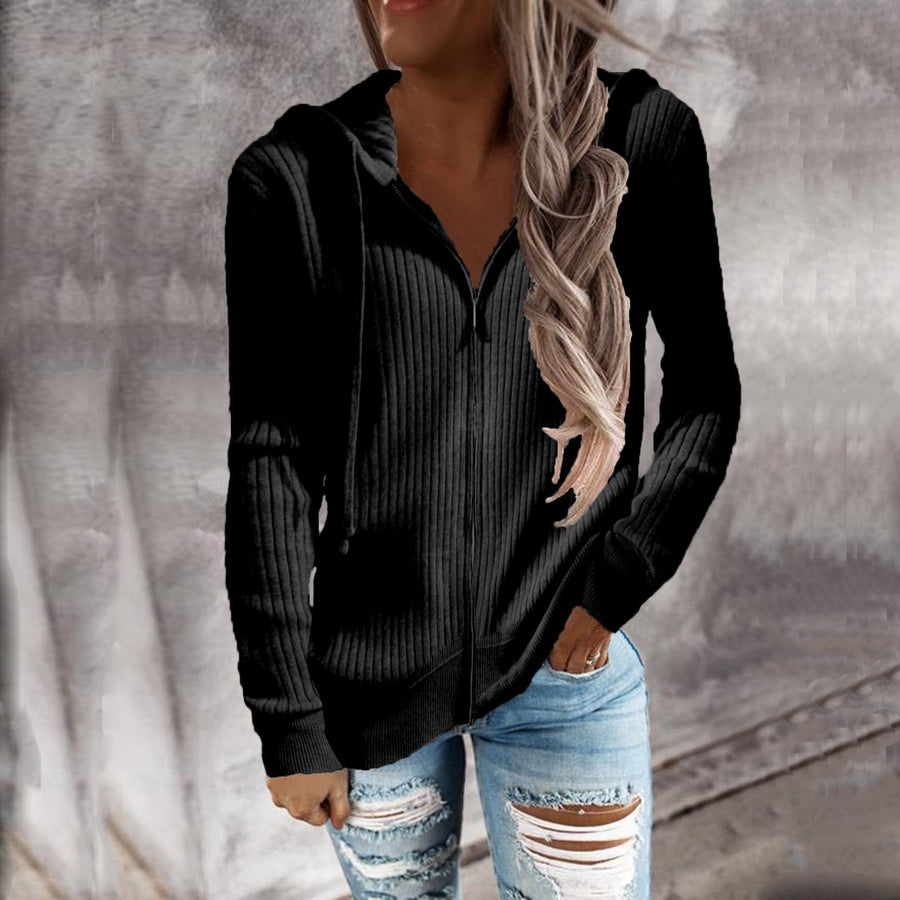 Celandine Sporty Ribbed Hooded Jacket with Pockets