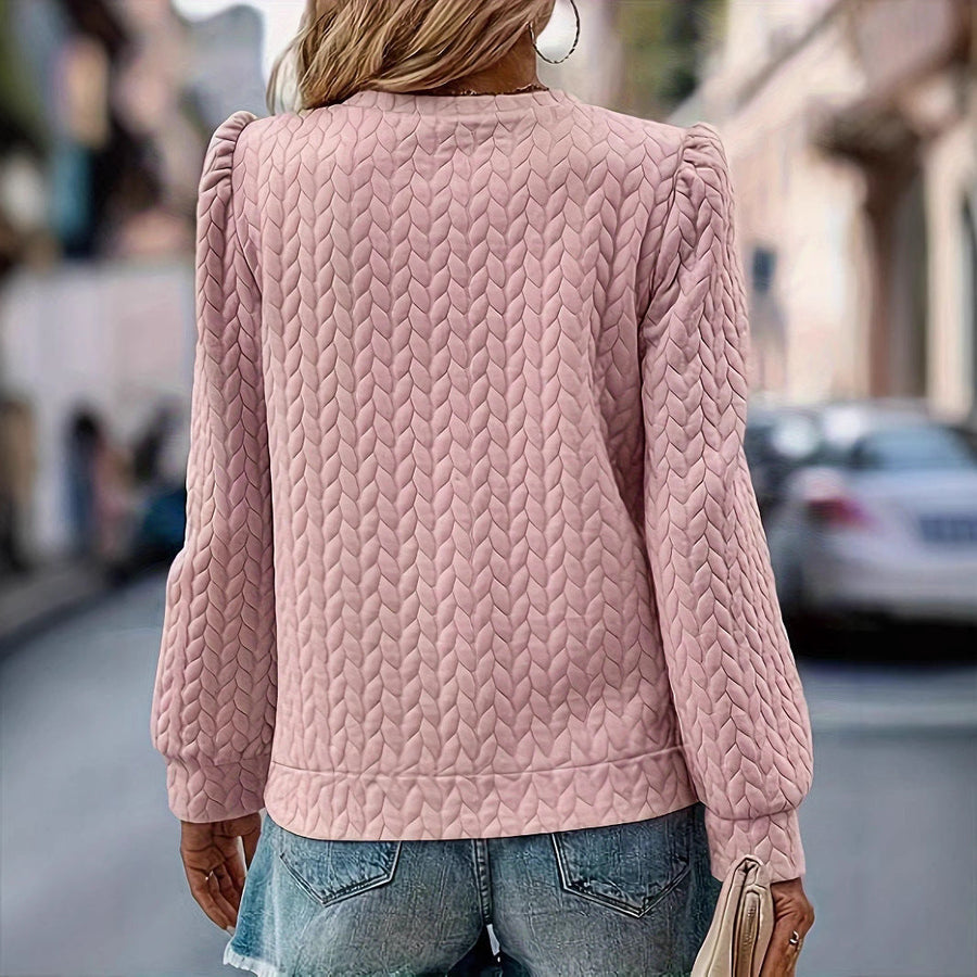 Vianne Cable Texture Puff Sleeve Sweatshirt