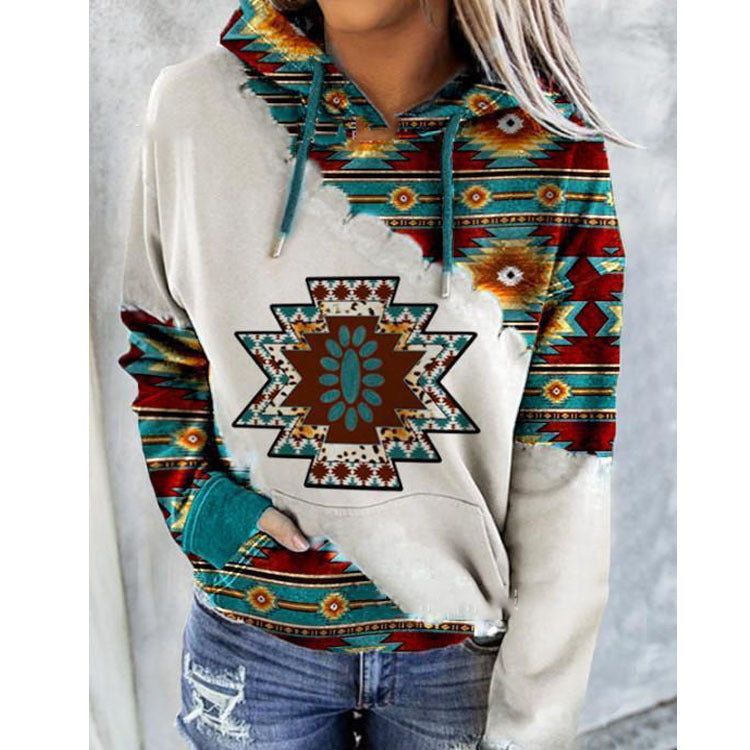 Kalina Oversized Ethnic Print Hoodie