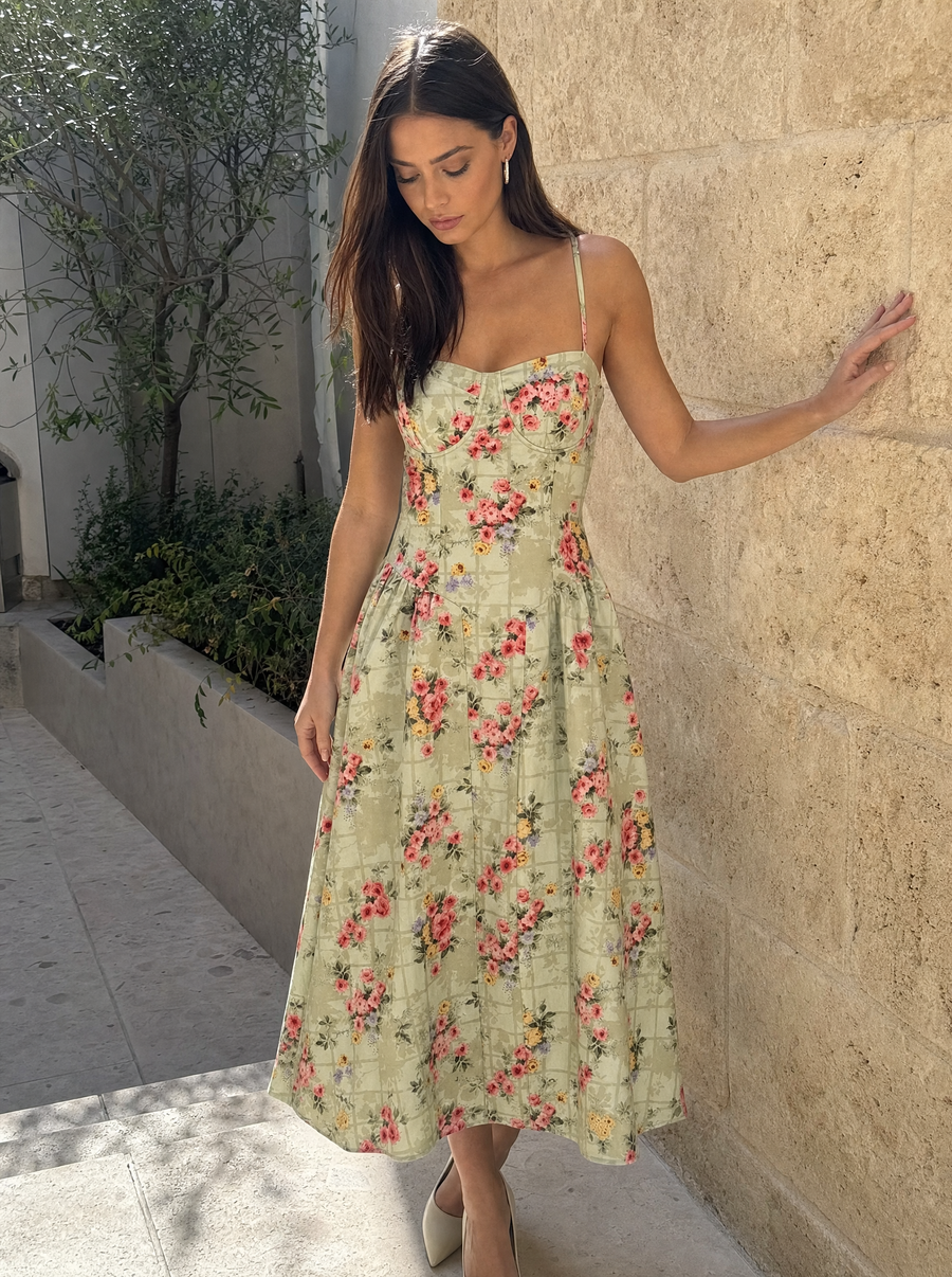 Odette Corset Style Strappy Midi Dress