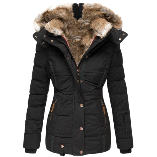 Debora Fitted Quilted Jacket with Faux Fur Hood