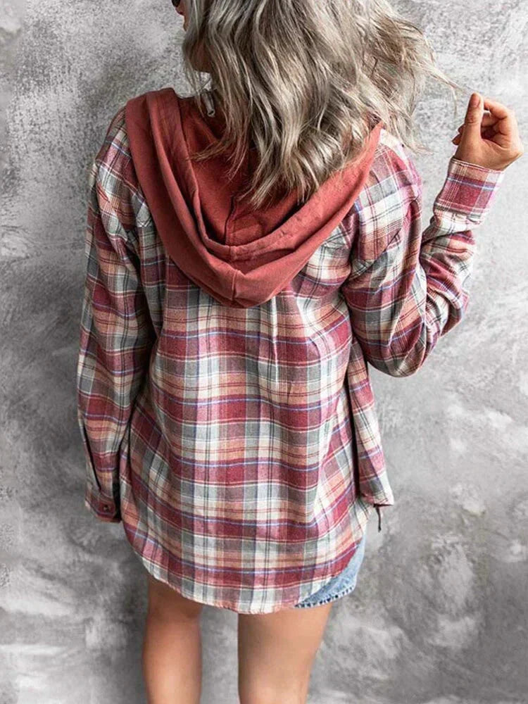 Elke Hooded Plaid Flannel Shirt Jacket
