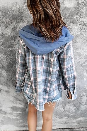 Elke Hooded Plaid Flannel Shirt Jacket