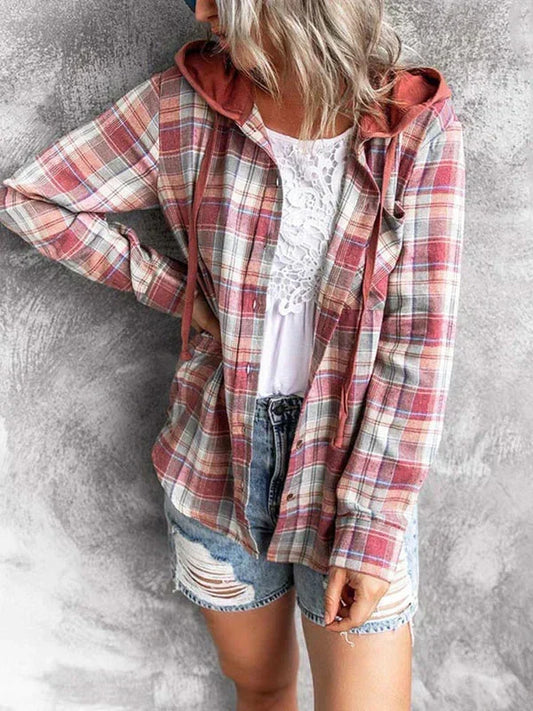 Elke Hooded Plaid Flannel Shirt Jacket