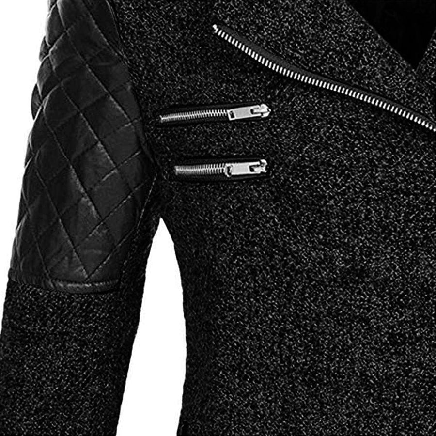 Joelle Hooded Asymmetric Zip Coat with Faux Leather Panels