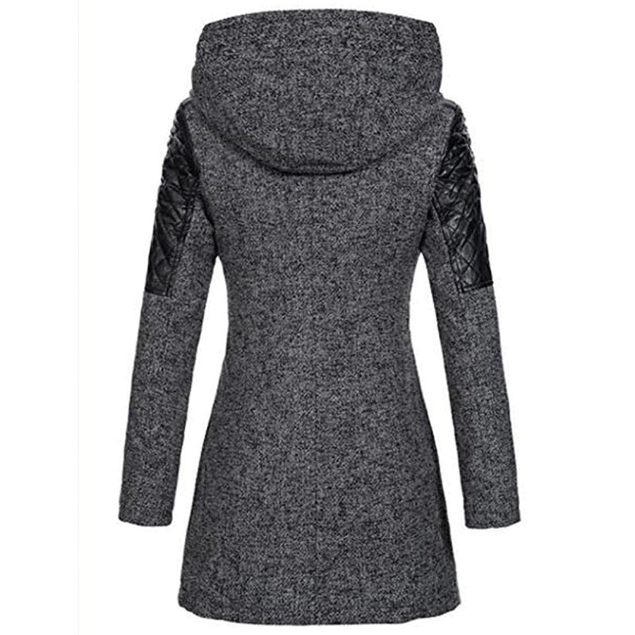 Joelle Hooded Asymmetric Zip Coat with Faux Leather Panels