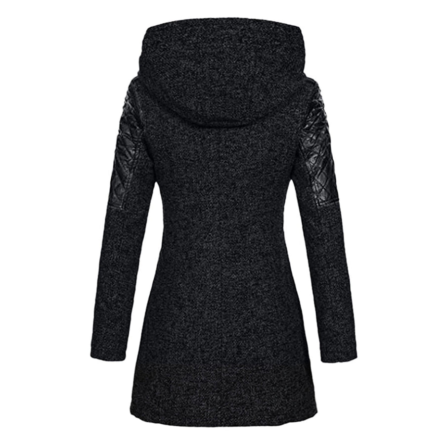 Joelle Hooded Asymmetric Zip Coat with Faux Leather Panels